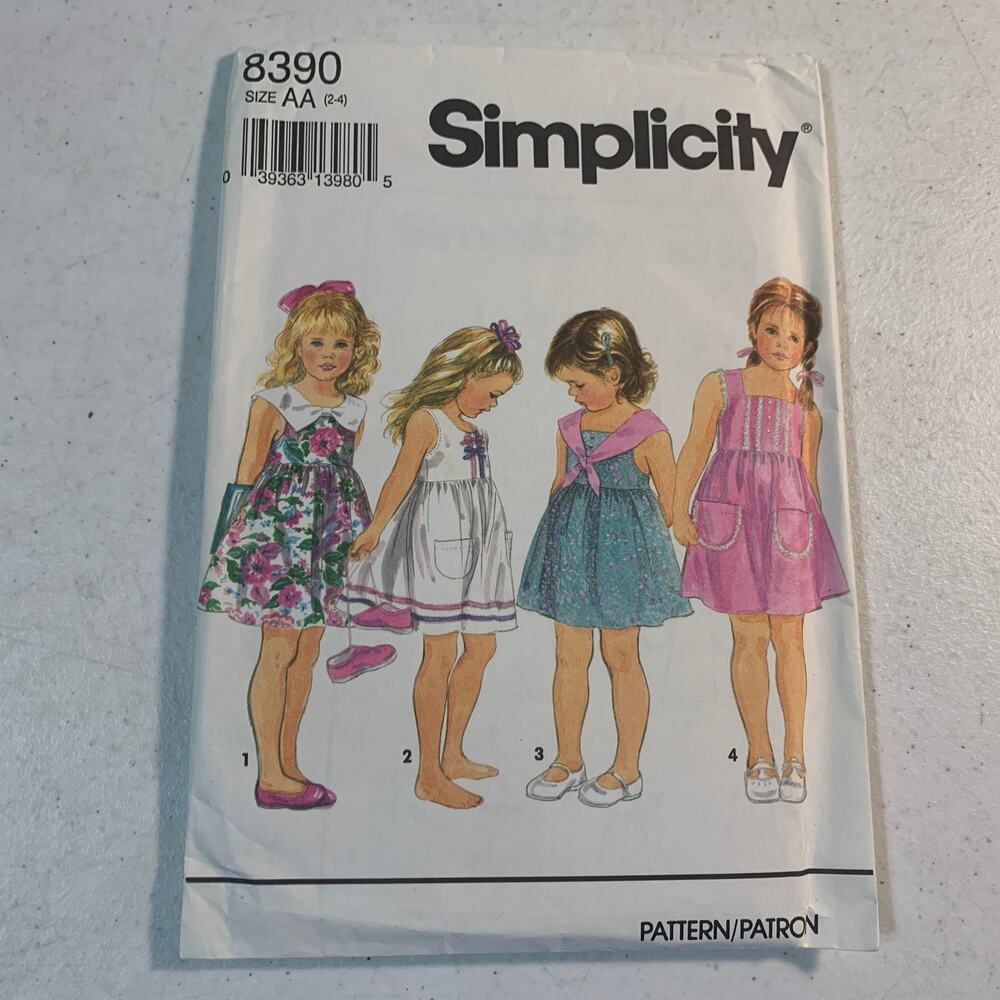 vintage 90s sewing pattern Simplicity 8390 childrens dress 4 ways AA 2 to 4
